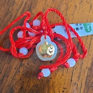 Heart Apple Gold Jadeite Lucky Pendant Necklace Nwt